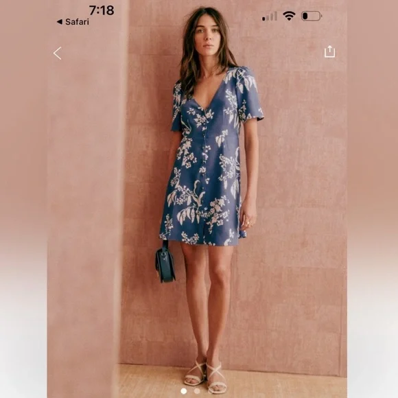 SÉZANE Lily Dress in Blue & Cream Floral Print sz US 8 / FR 40 EUC - Picture 2 of 12